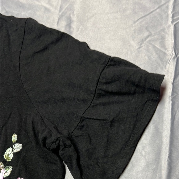 Lane Bryant 26/28 Floral Print Flutter Sleeve 100% cotton black womens plus size - Picture 5 of 12